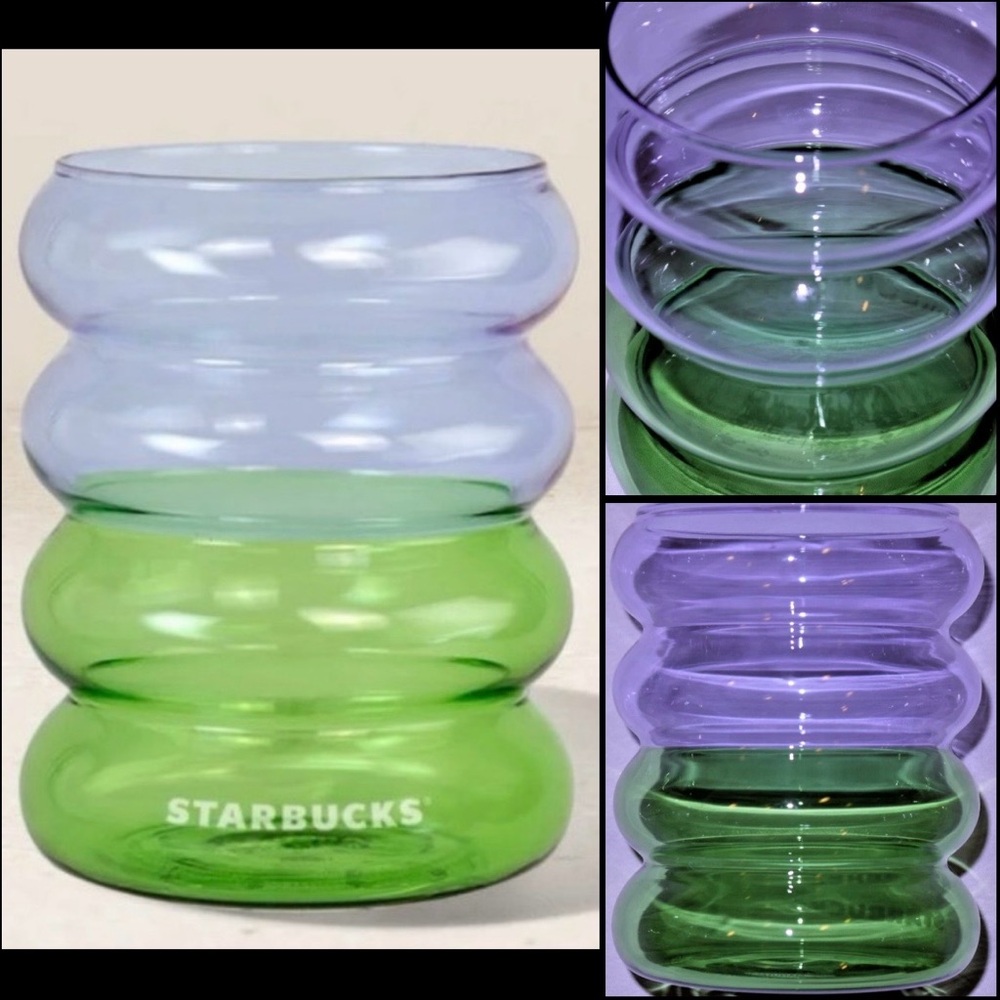 Starbucks LE Lavender and Matcha 12 oz ripple glass cups set (2) / NEW with tags
